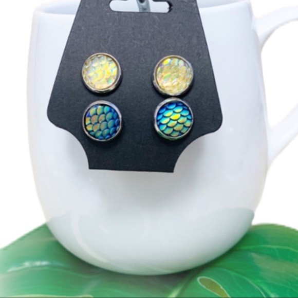Fashion Jewelry Jewelry - 🎀 Yellow /Blue Mermaid Scale Silver Stud Earrings